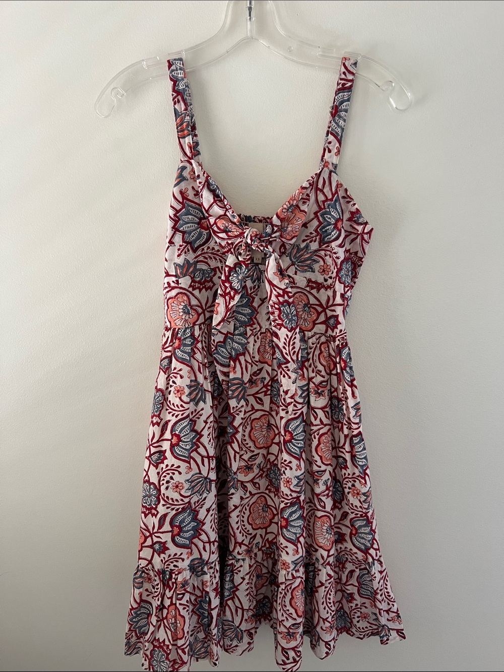 Floral Tie-Front Sundress in Red and Blue